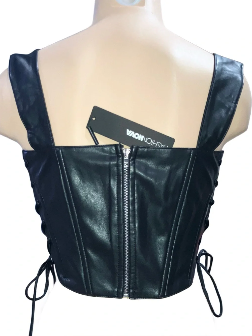 Fashion Nova Side Struttin' Faux Leather Corset Top Black Halloween Sz M NWT